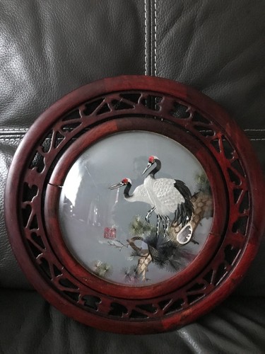 Cadre tableau broderie oiseaux - tableau,
