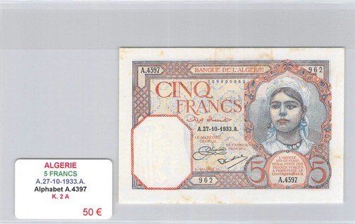 Algérie francs 10 1933 - algérie, 27.10.1933