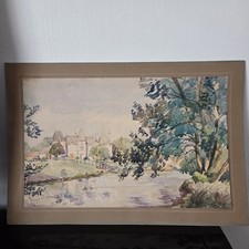Aquarelle Chateau De La Vergne Saint Florent Des Bois Vendée Signé E. Voyer 1928