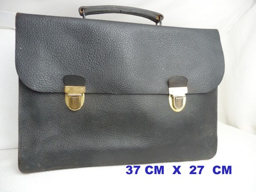 Cartable cuir noir annee 60 - cuir,