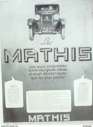 Publicite auto mathis 1929 - publicite,