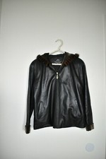 Black leather fur trim - black,