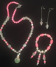 Lampwork Glass Perfume Bottle Necklace 24” Bracelet 7” & Earrings  FREE SHIP