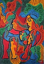 technique mixte sur papier 42x30 Gérard Sendrey année 1991 signé au recto GS911