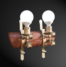 Applique Rustique en Bois Et Fer Forgé A 2 Lumières Bga 1779