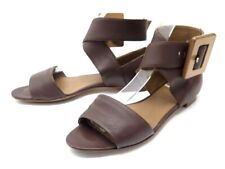 CHAUSSURES HERMES 37 SANDALES EN CUIR MARRON CHOCOLAT + BOITE LEATHER SHOES 750€