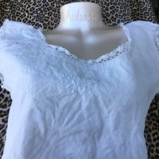 FRENCH 1900s NIGHTGOWN DRESS~WHITE LINEN~EMBROIDERED NAME : MARIE/MARY ~NEW~L/XL
