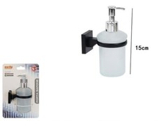 Z Distributeur Porte Savon Liquide Verre Satiné Mural Salle de Bain Noir Dfh