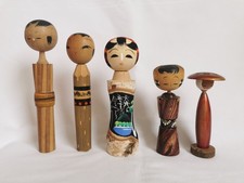 Kokeshi Lot de 5 Poupées Japonaises en Bois Vintages 