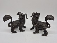 BRONZE MINIATURE SCULPTURE PAIRE CHIEN DE FO ART ASIATIQUE CHINE JAPON