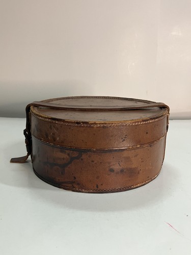 Vintage brown leather round - leather,