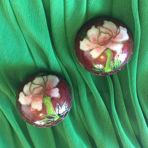 Vintage cloisonne red pink - cloisonne,