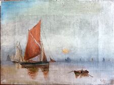 Signé Gordon MARLOW (UK) ancien joli tableau HST Dbt XXème Marine Chalutiers C13