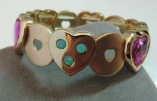 Periwinkle by Barlow Mat Coeur Or Turquoise Rose Strass Bracelet Ch 30.4