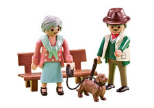 Playmobil Figurine Lot 2 Personnage Couple Grand Parents Banc + Chien set 6549