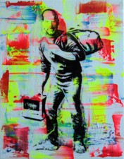 PyB signed steve jobs banksy tableau pop street art graffiti french paint apple