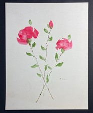 Gaston SEBIRE "Les roses" Aquarelle signée
