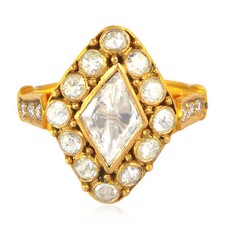 Vintage Art Et Style Déco Naturel Diamant Mariage Bague 18k Véritable or Jaune