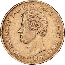 États italiens, SARDINIA, 20 Lire, Carlo Alberto, 1849, Genoa, Or, TB+