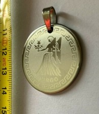 1 Pendentif; Médaille Zodiaque VIERGE - VIRGO en métal Acier Chromé 