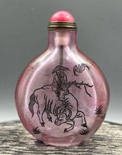 2,9" chinois verre sculpture animal bueuf humain mots modèle bouteille Snuff