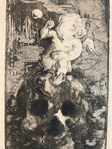 Belle gravure ange souffleur - gravure,