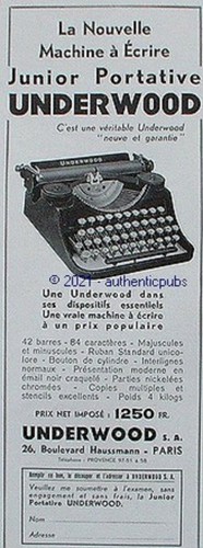 Publicite underwood machine - publicite,
