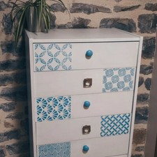 Meuble bois blanc et bleu 