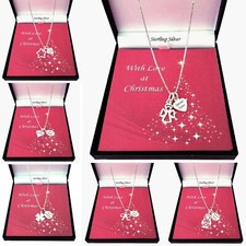 Argent Sterling Noël Necklaces. Personnalisé Gravure, Ange, Chouette, Étoile
