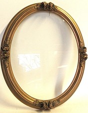 Ancien grand cadre ovale bois doré sculpté décors floraux avec vitre H 58cm