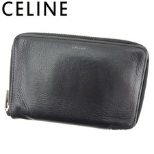Portefeuille CELINE à deux volets fermeture éclair ronde cuir noir sac à main...