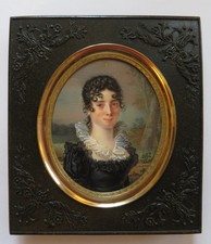 Belle MINIATURE debut XIXe. Portrait de Mme de MOYSEN, née de BOISGROLLIER.