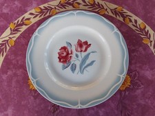 Plat Rond Plat Faience Sarreguemines Digoin Modèle Alésia Déco Roses Bleues 27,5