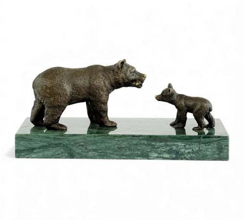Sculpture ours avec son petit - ours,