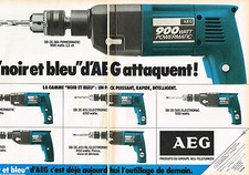 PUBLICITE ADVERTISING 104  1981  AEG  OUTILLAGE  les noir & bleu perceuse (2p)