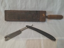 Rare ancien affûteur de rasoir bois cuir+coupe-chou LE SERRE FILE, Médaille D’or