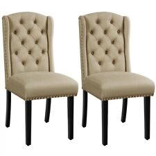 Lot de 2 Chaises de Salle à Manger en Tissu avec Pieds en Bois Massif