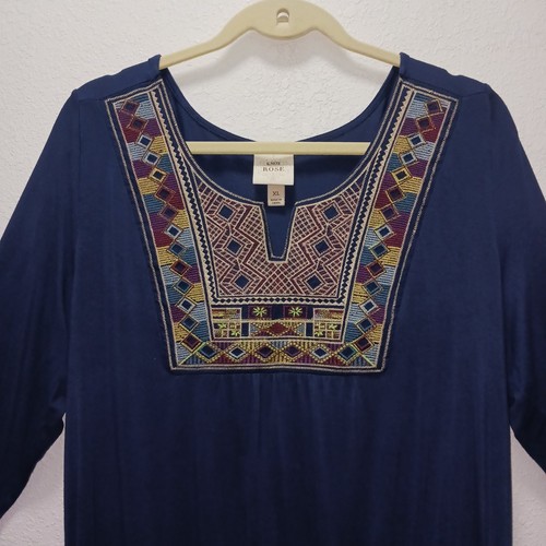 Knox rose embroidered navy - rose,