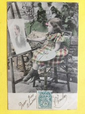 cpa ARTISTE PEINTRE PAINTER Jeune Fille Chevalet Tableau Pinceau