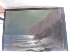 Huile sur toile ancienne Marine Mer Falaise signée