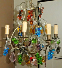 ANCIEN LUSTRE MURANO A PAMPILLE VERRE CRISTAL DE COULEUR FRUITS VINTAGE ITALIEN