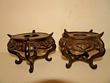 PAIRE DE SOCLES ANCIENS EN BOIS SCULPTE.CHINE.XIX°.Pour vase,statue,porcelaine