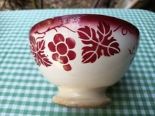 Ancien Grand Bol Sarreguemines " Grappes Raisins " Rouge Vin / Pied Douche