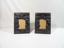 ANCIENNE PAIRE DE CADRE PORTE PHOTO ASIE 1900 DRAGON PORTE TORII ETAIN ET BOIS
