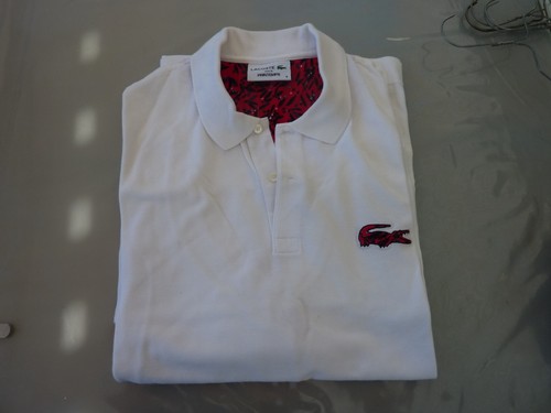 Polo lacoste blanc rouge - blanc,