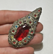 Vintage Rouge Rubis Strass Bleu Marguerite Fleurs Gravé Chaussure Pince 5b 2