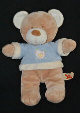 🍀Doudou Ours Brun Beige NICOTOY Pull Bleu Poule Coeur Brodé Peluche  25 Cm TTBE