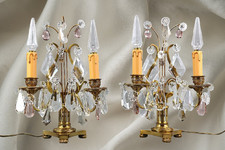 Paire Chandelier/Girandole Lyre en Bronze & Cristal Style Louis XVI Deux Lumière