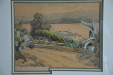 ROBERT DESSALES-QUENTIN (1885-1958) BAIE D'AJACCIO  AQUARELLE ENCADREE 1920