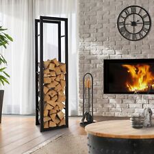 Étagère à bois de chauffage porte-bûche de cheminée en acier noir 40x25x150 cm